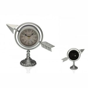 Bigbuy Uhr "Tischuhr Vintage Look Retro Wecker Vollständiger Pfeil Silberfarben Metall"