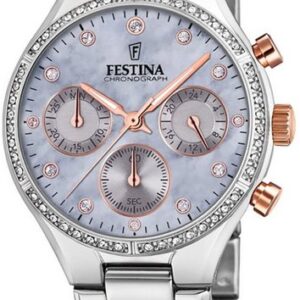Festina Chronograph "Festina Damen Uhr F20401/3 Edelstahl", (Armbanduhr), Damen Armbanduhr rund, Edelstahlarmband silber