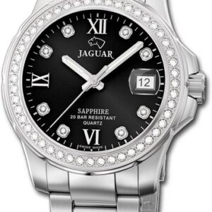 Jaggy Quarzuhr "Jaguar Edelstahl Damen Uhr J892/4 Analog", (Analoguhr), Damenuhr mit Edelstahlarmband, rundes Gehäuse, mittel (ca. 34mm), Fashion-Style, Made-In Swiss