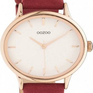 OOZOO Quarzuhr "Damenuhr C11053 Oval Rot Rose Lederband 42 mm"