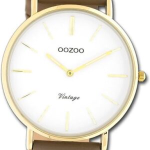 OOZOO Quarzuhr "Oozoo Damen Armbanduhr Ultra Slim", (Analoguhr), Damenuhr mit Lederarmband, rundes Gehäuse, groß (ca. 40mm), Fashion-Style