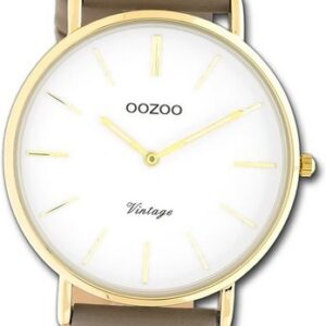 OOZOO Quarzuhr "Oozoo Damen Armbanduhr Ultra Slim", (Analoguhr), Damenuhr mit Lederarmband, rundes Gehäuse, mittel (ca. 36mm), Fashion-Style