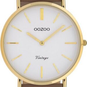 OOZOO Quarzuhr "Oozoo Damen Armbanduhr hellbraun Analog", (Armbanduhr), Damenuhr rund, mittel (ca. 32mm), Lederarmband, Fashion-Style