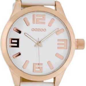 OOZOO Quarzuhr "Oozoo Quarz-Uhr Damen rose Timepieces", (Analoguhr), Damenuhr mit Lederarmband, rundes Gehäuse, extra groß (ca. 46mm), Fashion-Style