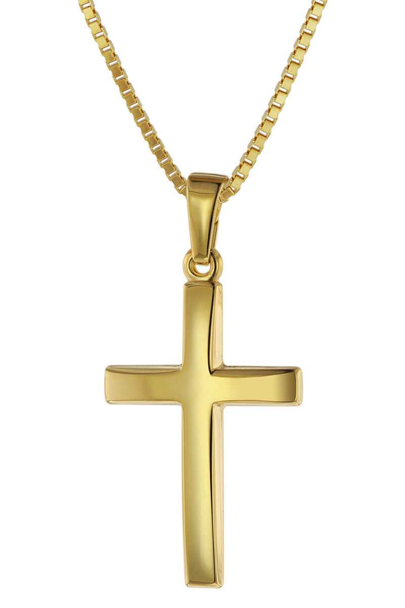 trendor 75544 Kreuz 21 mm Gold 585 mit goldplattierter Silberkette für Frauen
