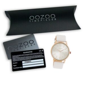 OOZOO Quarzuhr "Oozoo Damen Armbanduhr weiß Analog", (Armbanduhr), Damenuhr rund, mittel (ca. 36mm), Lederarmband, Elegant-Style