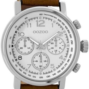 OOZOO Quarzuhr "Oozoo Herren Armbanduhr braun", (Armbanduhr), Herrenuhr rund, extra groß (ca. 48mm), Lederarmband, Fashion-Style