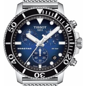 TISSOT® SEASTAR 1000 Milanese Herrenuhr - T120.417.11.041.02 - Silber-Blau - Quarz-Uhrwerk - Chronograph