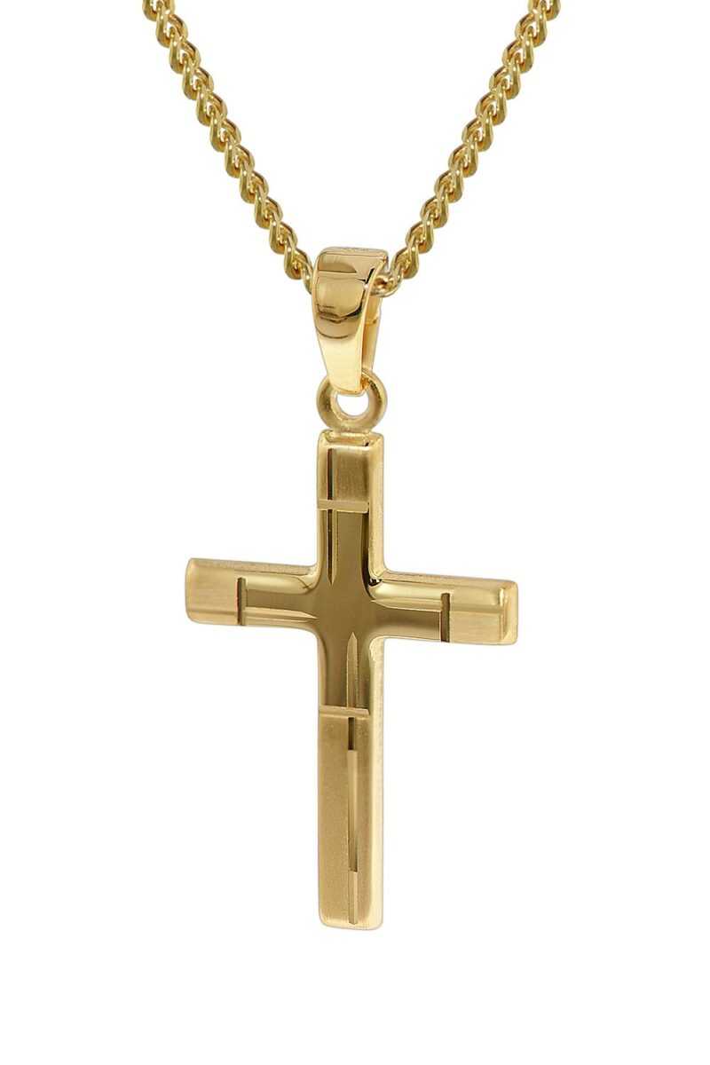 trendor 35751 Kreuz-Anhänger Gold 333 mit 42 cm goldplattierter Halskette
