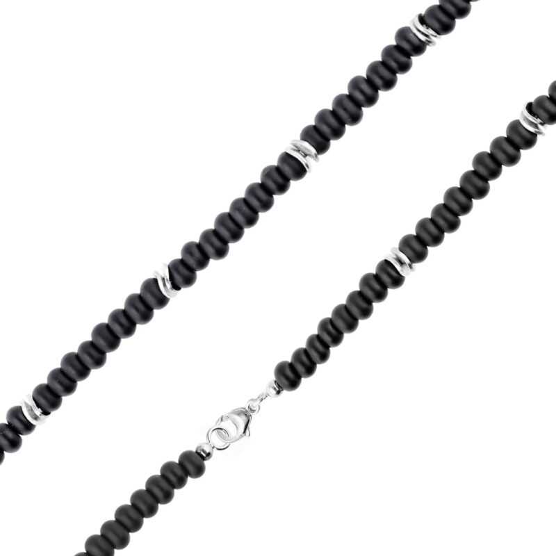 trendor 15516 Herren-Halskette 925 Silber Collier Onyx-Rondelle 50 cm