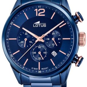 Lotus Quarzuhr LOTUS Herren Uhr Sport 18680/2 Edelstahl, (Armbanduhr), Herrenuhr rund, groß (ca. 43mm) Edelstahlarmband blau