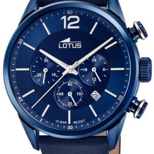 Lotus Quarzuhr LOTUS Herren Uhr Sport 18681/1 Leder, (Armbanduhr), Herrenuhr rund, groß (ca. 43mm) Lederarmband blau
