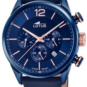 Lotus Quarzuhr LOTUS Herren Uhr Sport 18681/2 Leder, (Armbanduhr), Herrenuhr rund, groß (ca. 43mm) Lederarmband blau