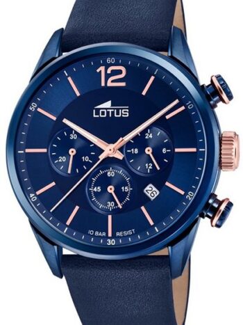 Lotus Quarzuhr LOTUS Herren Uhr Sport 18681/2 Leder, (Armbanduhr), Herrenuhr rund, groß (ca. 43mm) Lederarmband blau