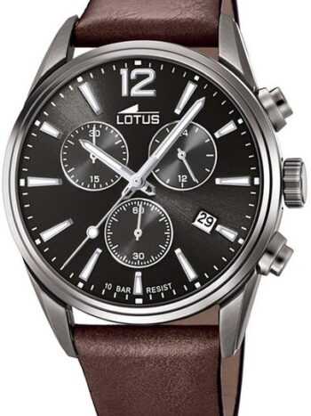 Lotus Quarzuhr LOTUS Herren Uhr Sport 18683/1 Leder, (Armbanduhr), Herrenuhr rund, groß (ca. 42mm) Lederarmband braun