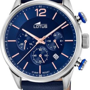 Lotus Quarzuhr LOTUS Herren Uhr Sport 18689/2 Leder, (Armbanduhr), Herrenuhr rund, groß (ca. 43mm) Lederarmband blau
