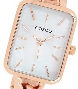 OOZOO Quarzuhr Oozoo Damen Armbanduhr Timepieces, (Analoguhr), Damenuhr Edelstahlarmband rosegold, rechteckiges Gehäuse (22,5x28,5mm)