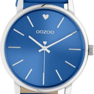 OOZOO Quarzuhr Oozoo Damen Armbanduhr Timepieces, (Analoguhr), Damenuhr Lederarmband blau, rundes Gehäuse, groß (ca. 40mm)