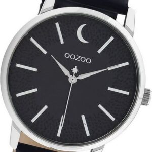 OOZOO Quarzuhr Oozoo Damen Armbanduhr Timepieces, (Analoguhr), Damenuhr Lederarmband blau, rundes Gehäuse, groß (ca. 40mm)