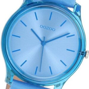 OOZOO Quarzuhr Oozoo Damen Armbanduhr Timepieces, (Analoguhr), Damenuhr Lederarmband blau, rundes Gehäuse, mittel (ca. 36mm)