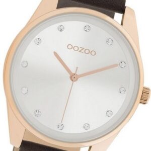 OOZOO Quarzuhr Oozoo Damen Armbanduhr Timepieces, (Analoguhr), Damenuhr Lederarmband braun, rundes Gehäuse, mittel (ca. 38mm)