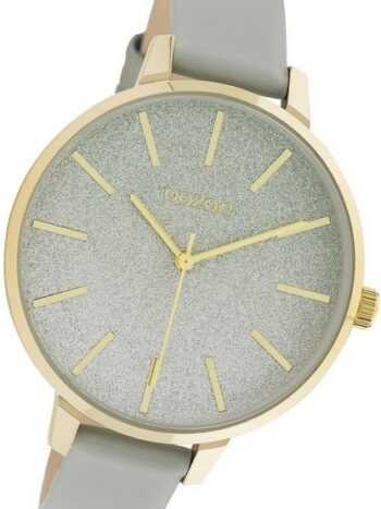 OOZOO Quarzuhr Oozoo Damen Armbanduhr Timepieces, (Analoguhr), Damenuhr Lederarmband grau, rundes Gehäuse, groß (ca. 42mm)