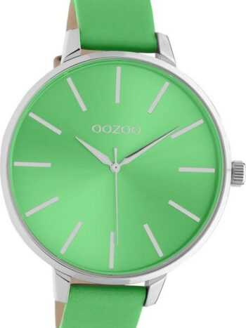 OOZOO Quarzuhr Oozoo Damen Armbanduhr Timepieces, (Analoguhr), Damenuhr Lederarmband grün, rundes Gehäuse, extra groß (ca. 48mm)