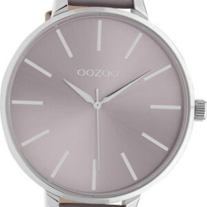 OOZOO Quarzuhr Oozoo Damen Armbanduhr Timepieces, (Analoguhr), Damenuhr Lederarmband lila, rundes Gehäuse, extra groß (ca. 48mm)