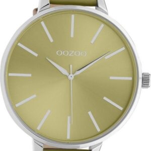 OOZOO Quarzuhr Oozoo Damen Armbanduhr Timepieces, (Analoguhr), Damenuhr Lederarmband ockergelb, rundes Gehäuse, extra groß (ca. 48mm)