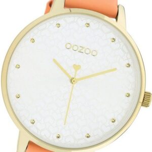 OOZOO Quarzuhr Oozoo Damen Armbanduhr Timepieces, (Analoguhr), Damenuhr Lederarmband pink, rundes Gehäuse, extra groß (ca. 48mm)
