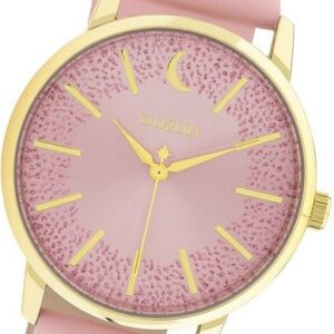 OOZOO Quarzuhr Oozoo Damen Armbanduhr Timepieces, (Analoguhr), Damenuhr Lederarmband pink, rundes Gehäuse, groß (ca. 40mm)