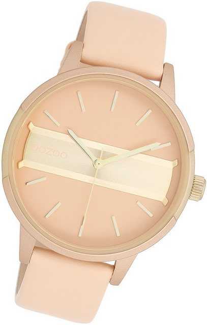 OOZOO Quarzuhr Oozoo Damen Armbanduhr Timepieces, (Analoguhr), Damenuhr Lederarmband pink, rundes Gehäuse, groß (ca. 42mm)