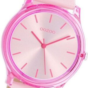 OOZOO Quarzuhr Oozoo Damen Armbanduhr Timepieces, (Analoguhr), Damenuhr Lederarmband pink, rundes Gehäuse, mittel (ca. 36mm)