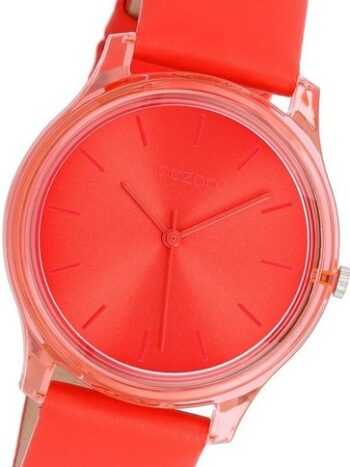 OOZOO Quarzuhr Oozoo Damen Armbanduhr Timepieces, (Analoguhr), Damenuhr Lederarmband rot, rundes Gehäuse, mittel (ca. 36mm)