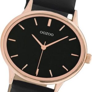 OOZOO Quarzuhr Oozoo Damen Armbanduhr Timepieces, (Analoguhr), Damenuhr Lederarmband schwarz, rundes Gehäuse, groß (ca. 42mm)