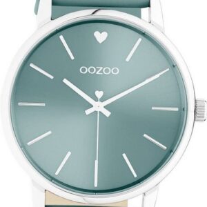 OOZOO Quarzuhr Oozoo Damen Armbanduhr Timepieces, (Analoguhr), Damenuhr Lederarmband seeblau, rundes Gehäuse, groß (ca. 40mm)