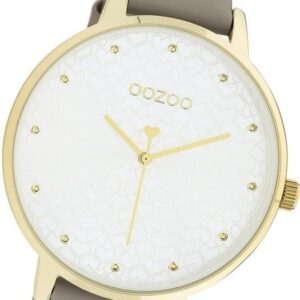 OOZOO Quarzuhr Oozoo Damen Armbanduhr Timepieces, (Analoguhr), Damenuhr Lederarmband taupe, rundes Gehäuse, extra groß (ca. 48mm)