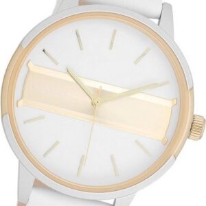 OOZOO Quarzuhr Oozoo Damen Armbanduhr Timepieces, (Analoguhr), Damenuhr Lederarmband weiß, rundes Gehäuse, groß (ca. 42mm)