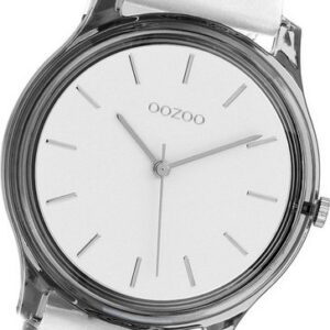 OOZOO Quarzuhr Oozoo Damen Armbanduhr Timepieces, (Analoguhr), Damenuhr Lederarmband weiß, rundes Gehäuse, mittel (ca. 36mm)