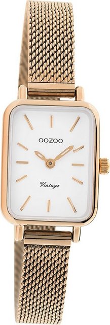 OOZOO Quarzuhr Oozoo Damen Armbanduhr Vintage Series, (Analoguhr), Damenuhr Metall, Mesharmband roségold, eckiges Gehäuse, groß (26x21mm)