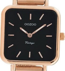 OOZOO Quarzuhr Oozoo Damen Armbanduhr Vintage Series, (Analoguhr), Damenuhr Metall, Mesharmband roségold, eckiges Gehäuse, groß (26x26mm)