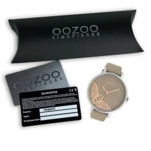 OOZOO Quarzuhr Oozoo Damen Armbanduhr beige, (Armbanduhr), Damenuhr rund, extra groß (ca. 48mm), Lederarmband, Fashion-Style