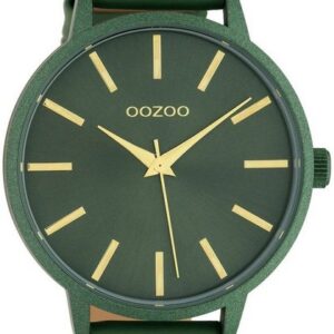 OOZOO Quarzuhr Oozoo Damen Armbanduhr grün, (Armbanduhr), Damenuhr rund, groß (ca. 42mm), Lederarmband, Fashion-Style