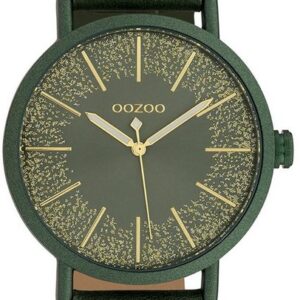 OOZOO Quarzuhr Oozoo Damen-Uhr grün gold, (Armbanduhr), Damenuhr rund, groß (ca. 42mm), Lederarmband, Fashion-Style