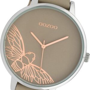 OOZOO Quarzuhr Oozoo Leder Damen Uhr C10077 Analog, (Analoguhr), Damenuhr Lederarmband braun, beige, rundes Gehäuse, groß (ca. 48mm)