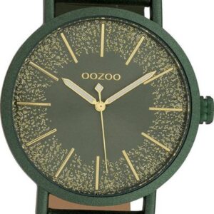 OOZOO Quarzuhr Oozoo Leder Damen Uhr C10148 Analog, (Analoguhr), Damenuhr Lederarmband grün, rundes Gehäuse, groß (ca. 42mm)