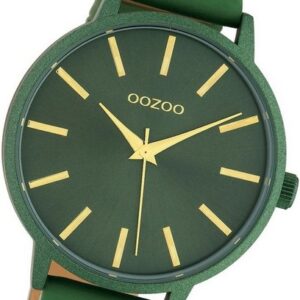 OOZOO Quarzuhr Oozoo Leder Damen Uhr C10616 Analog, (Analoguhr), Damenuhr Lederarmband grün, rundes Gehäuse, groß (ca. 42mm)