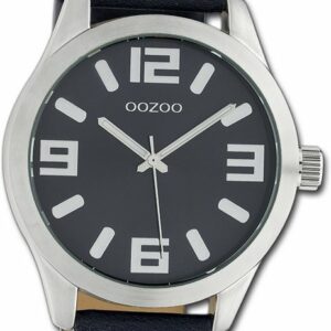 OOZOO Quarzuhr Oozoo Armbanduhr Timepieces, (Analoguhr), Damen, Herrenuhr Lederarmband dunkelblau, rundes Gehäuse groß (ca46mm)