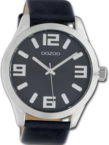 OOZOO Quarzuhr Oozoo Armbanduhr Timepieces, (Analoguhr), Damen, Herrenuhr Lederarmband dunkelblau, rundes Gehäuse groß (ca46mm)