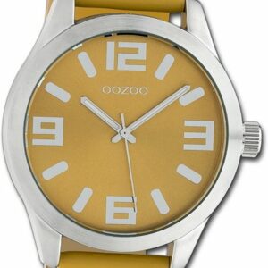 OOZOO Quarzuhr Oozoo Armbanduhr Timepieces, (Analoguhr), Damen, Herrenuhr Lederarmband senfgelb, rundes Gehäuse groß (ca. 46mm)